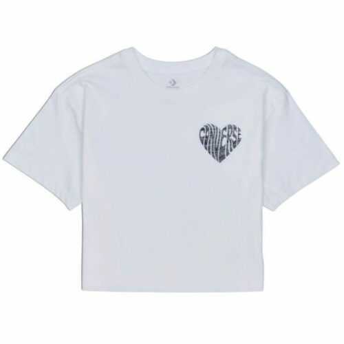 Converse WOMENS LEFT CHEST HEART CROPPED TEE bílá M - Dámské crop tričko Converse