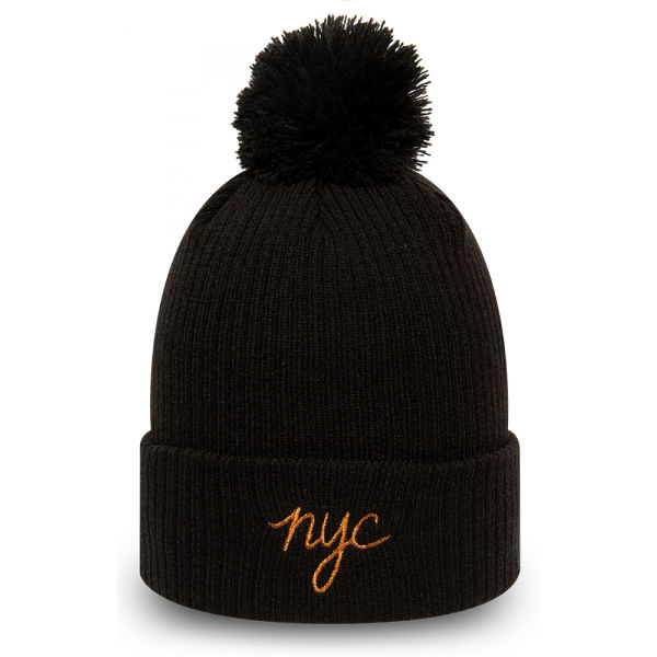 New Era WMNS NYC SCRIPT BOBBLE KNIT černá UNI - Dámská zimní čepice New Era