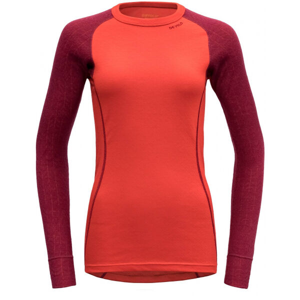 Devold DUO ACTIVE WOMAN SHIRT Červená M - Vlněné tričko s dlouhým rukávem Devold