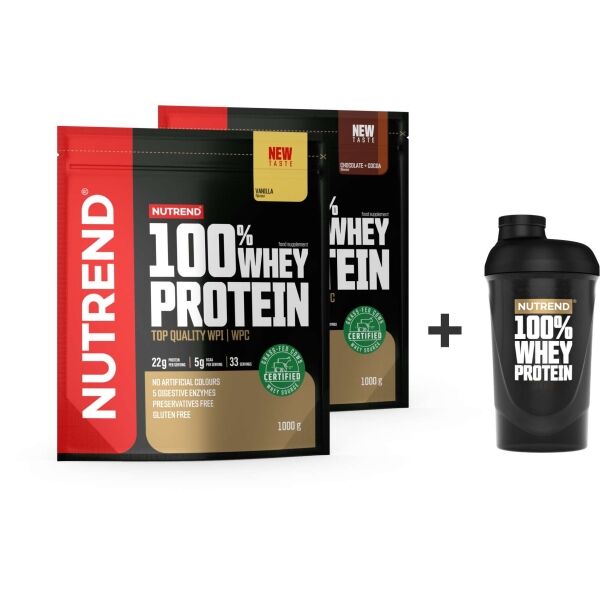 Nutrend 100% WHEY PROTEIN DÁRKOVÉ BALENÍ 2x 1000 G + 1x SHAKER Proteiny + shaker